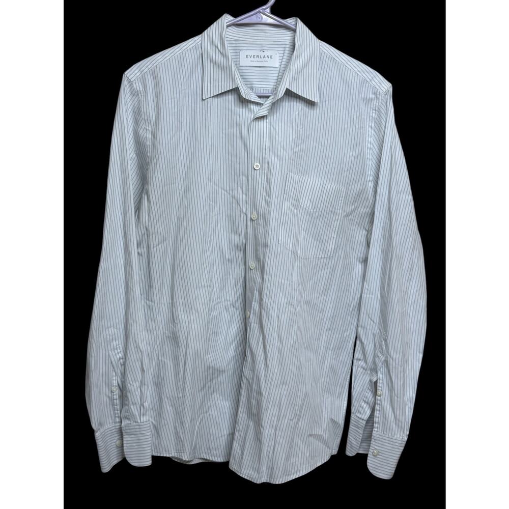 Everlane Womens Blue White Office Pin Striped Button Down Shirt Blouse Sz: M E6